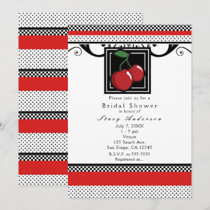 Cerises Rouges Invitations Noir Blanc & Rouge