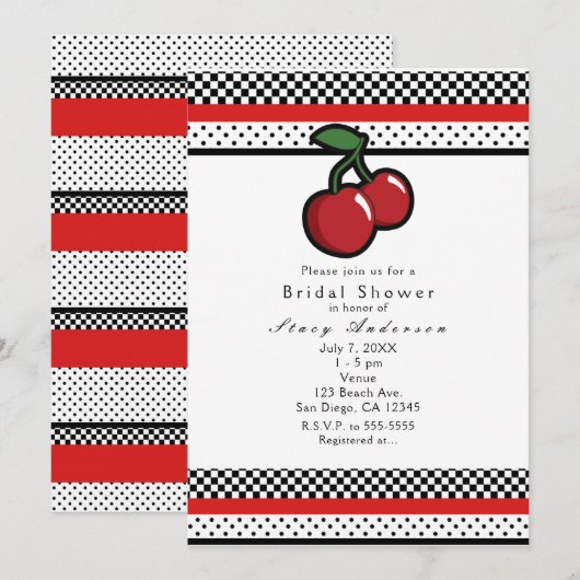 Cerises Rouges Invitations Noir Blanc & Rouge (Devant / Derrière)