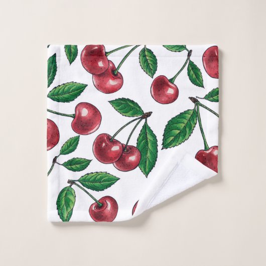 Cerises rouges sur blanc (Gant de toilette)