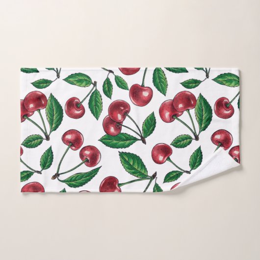 Cerises rouges sur blanc (Serviette à main)