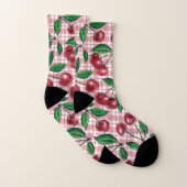 Cerises rouges sur en vichy rose (Paire)