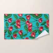 Cerises rouges sur turquoise (Serviette à main)