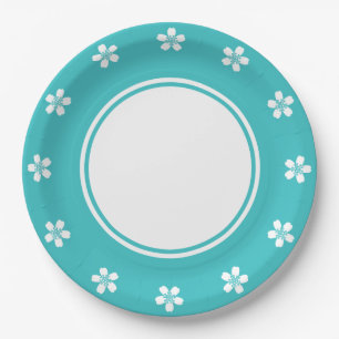 Cerisier Charmant sur Assiette en Papier Turquoise