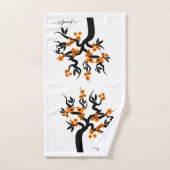 Cerisier d'inséparables orange et noir, fleurs (Serviette à main)
