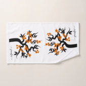 Cerisier d'inséparables orange et noir, fleurs (Serviette à main)