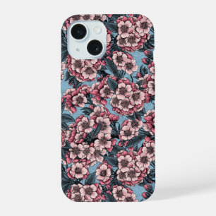 Cerisier en fleurs rose et bleu