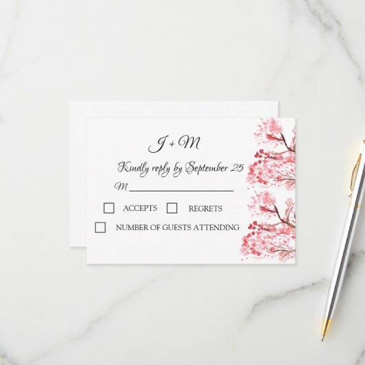 Cerisier Fleur rose Fleur mariage RSVP (Devant/Arrière en situation)
