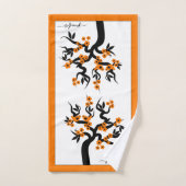 Cerisier inséparable orange, fleurs et bordure (Serviette à main)