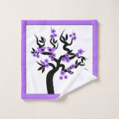 Cerisier pourpre inséparables, fleurs et bordure (Gant de toilette)