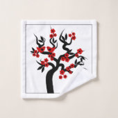 Cerisier rouge inséparables, fleurs frontière noir (Gant de toilette)