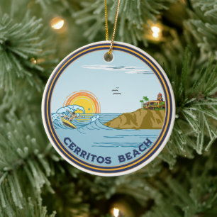 Cerritos Beach Baja Mexico Kerstsurfer Keramisch Ornament