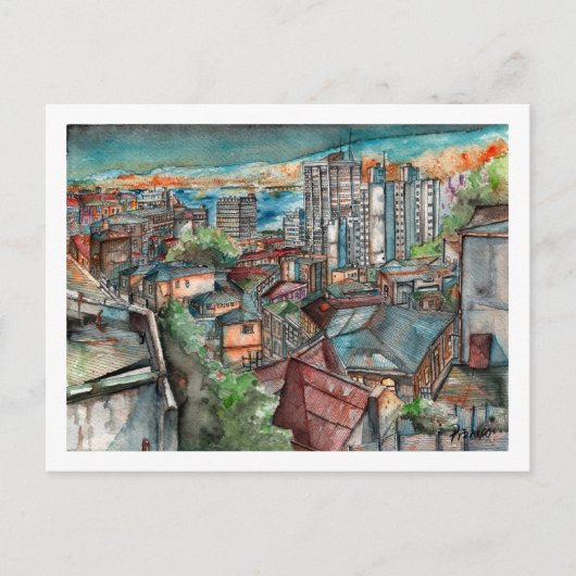 Cerro Concepción de noche (Acuarela). Briefkaart (Voorkant)