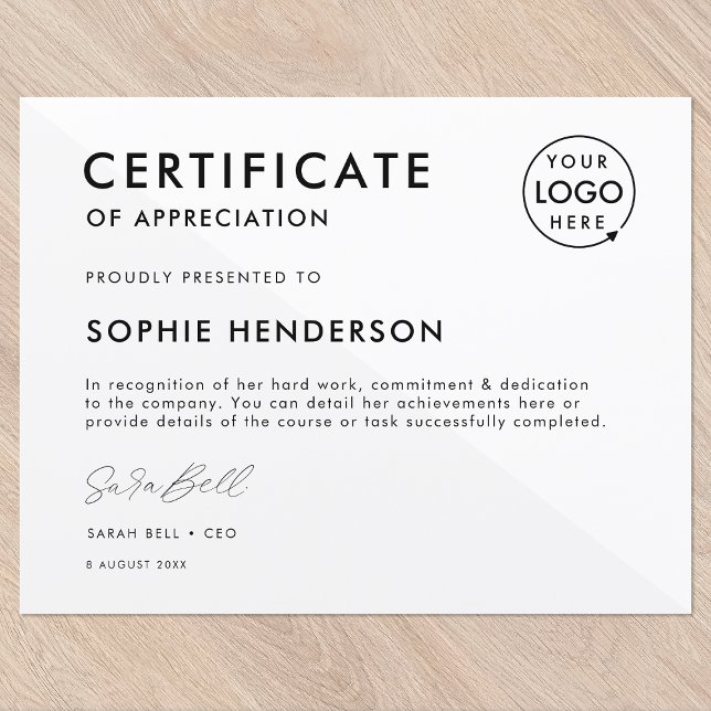 Certificaat | Moderne Sjabloon voor zakelijke Logo (Versatile award certificate template with your company logo for team recognition & appreciation!)