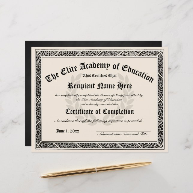 Certificaat van Afstuderen Afronding Diploma Award (Voorkant / Achterkant in situ)