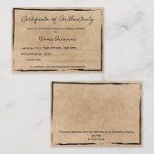 Certificaat van authenticiteit Kunstwerk door Logo (Voorkant / Achterkant)