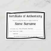 Certificaat van authenticiteit Kunstwerk door Logo (Voorkant)
