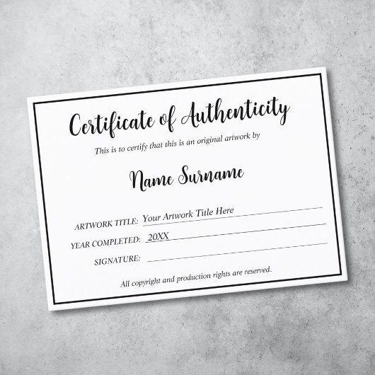 Certificaat van authenticiteit Kunstwerk door Logo