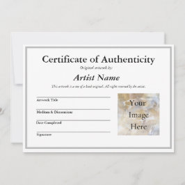 Certificaat van authenticiteit voor kunst met foto kaart