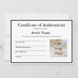 Certificaat van authenticiteit voor kunst met foto kaart