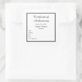 Certificaat van authenticiteit voor kunst vierkante sticker (Tas)