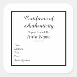 Certificaat van authenticiteit voor kunst vierkante sticker