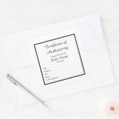 Certificaat van authenticiteit voor kunst vierkante sticker (Envelop)