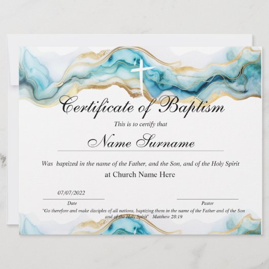 Certificaat van baptisme, Baby-bestemming (Voorkant)