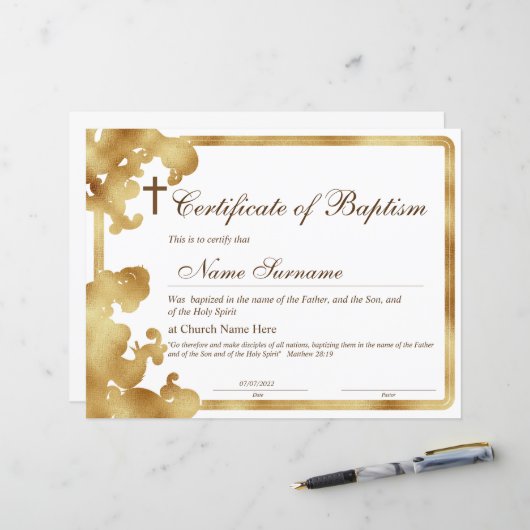 Certificaat van baptisme, Baby-bestemming (Voorkant / Achterkant in situ)