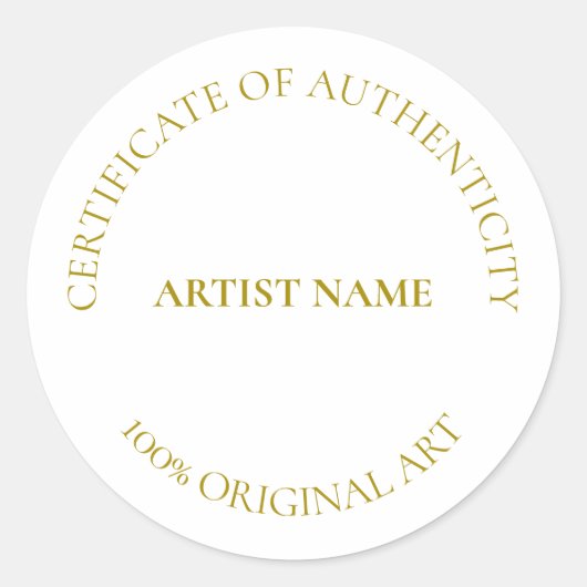 Certificaat van echtheid Art  klasse Ronde Sticker (Voorkant)