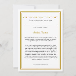 Certificaat van echtheid met Artist Statement Bedankkaart
