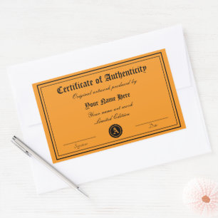 Certificaat van echtheid sjabloon kunstwerk rechthoekige sticker