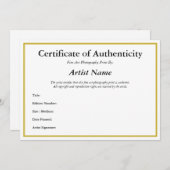 Certificaat van echtheid voor fotografie kaart (Voorkant / Achterkant)
