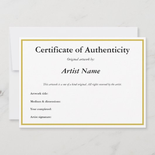  certificaat van echtheid voor kunst aankondiging (Voorkant)