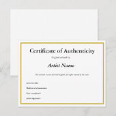  certificaat van echtheid voor kunst briefkaart (Voorkant / Achterkant)