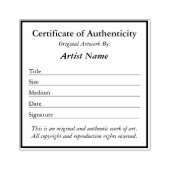 Certificaat van echtheid voor kunst rubberstempel (Afrduk)