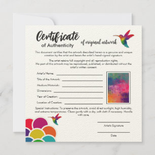 Certificaat van echtheid voor originele kunstwerke kaart