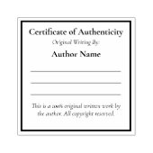 Certificaat van echtheid voor schrijvers 	rubberstempel (Afrduk)