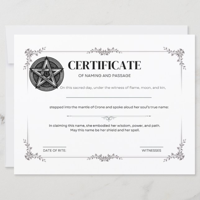 Certificaat van Naamgeving en Overgang  (Voorkant)