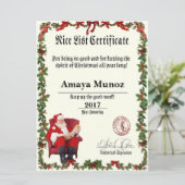 Certificaat van Nice voor de kerstman Feestdagenkaart (Staand voorkant)