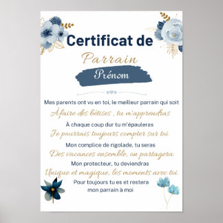 certificaat van Parrain Poster