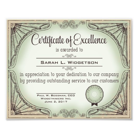 certificaat van uitmuntendheid erkenning werknemer foto afdruk (Voorkant)