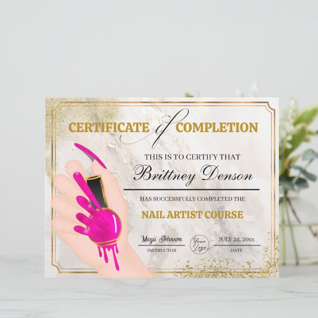 Certificaat van Voltooiing Award Nail Technician (Staand voorkant)