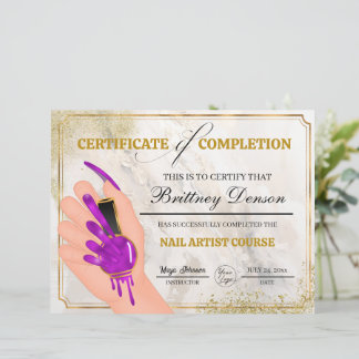 Certificaat van Voltooiing Award Nail Technician