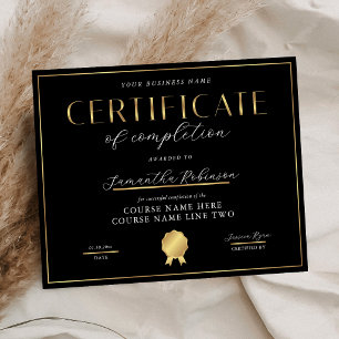 Certificaat van voltooiing Black & Gold Badge Awar