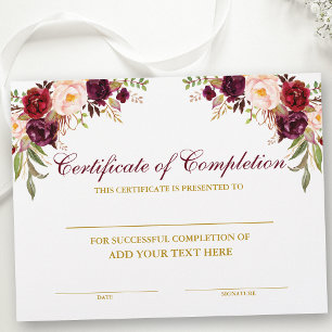 Certificaat van voltooiing Bourgogne Floral Gold