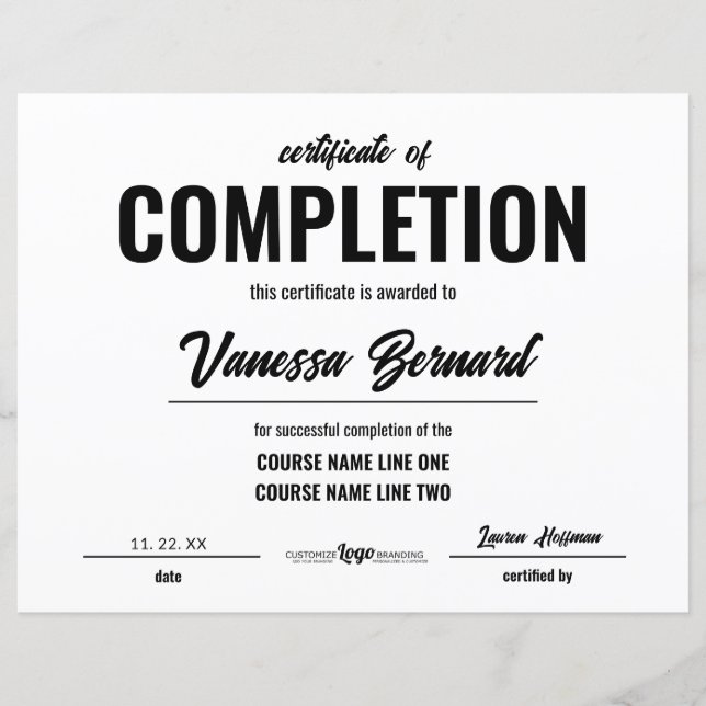 Certificaat van voltooiing Cursus Award Vet script (Voorkant)