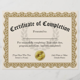Certificaat van voltooiing Goud Aanpasbaar 8.5x11