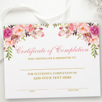 Certificaat van voltooiing Roze Floral Gold