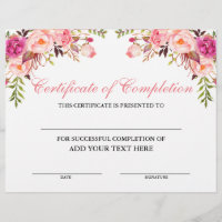 Certificaat van voltooiing Roze Floral - Jouw teks