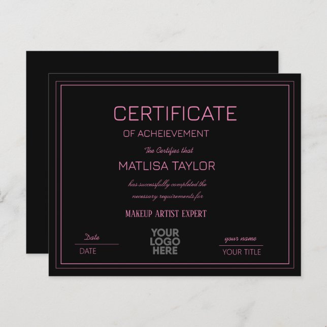 Certificaat van voltooiing Toekenning (Voorkant / Achterkant)